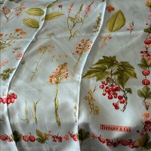 Tiffany & Co. Pale Blue Botanical Silk Scarf with Red Berry Motif